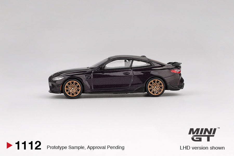 Mini GT BMW M4 G82 Performance Daytona Violet 2021 1:64 diecast model. Side