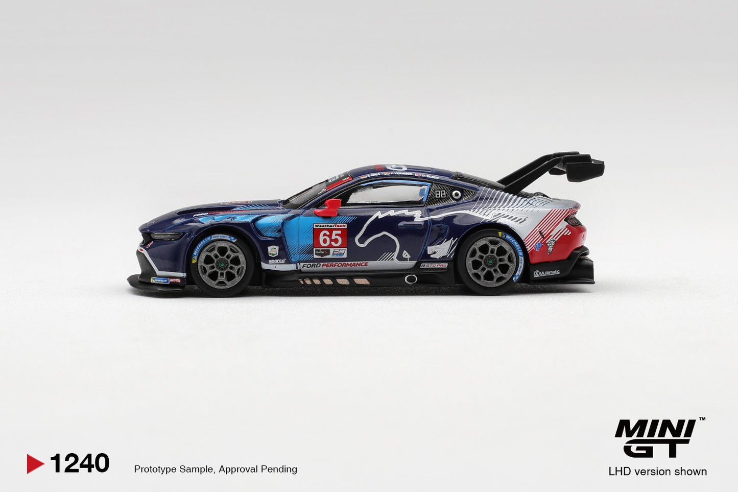 Mini GT Ford Mustang GT3 #65 Daytona 24h 2025 winner 1:64 diecast model. Side