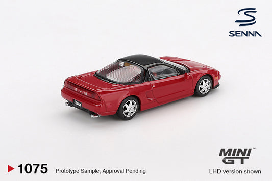 Mini GT 1:64 Honda NSX Prototype Midship Sports with Ayrton Senna figure in red, based on the 1989 development phase. Back