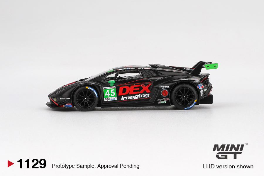 Mini GT 1:64 Lamborghini Huracán GT3 EVO 2 #45 DEX Imaging Daytona 24 Hrs 2024 diecast model car. Side