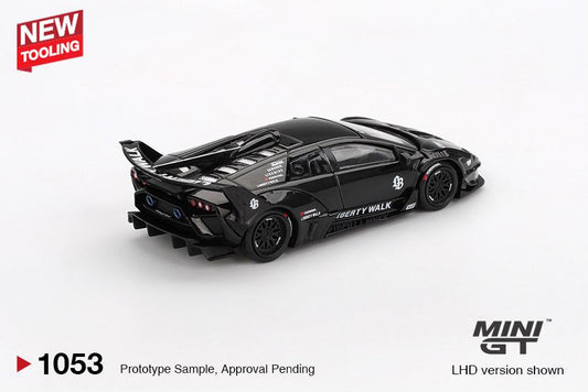Mini GT Lamborghini Murciélago GT EVO LB-Silhouette 2024 in 1:64 scale with widebody kit and detailed racing features. Back