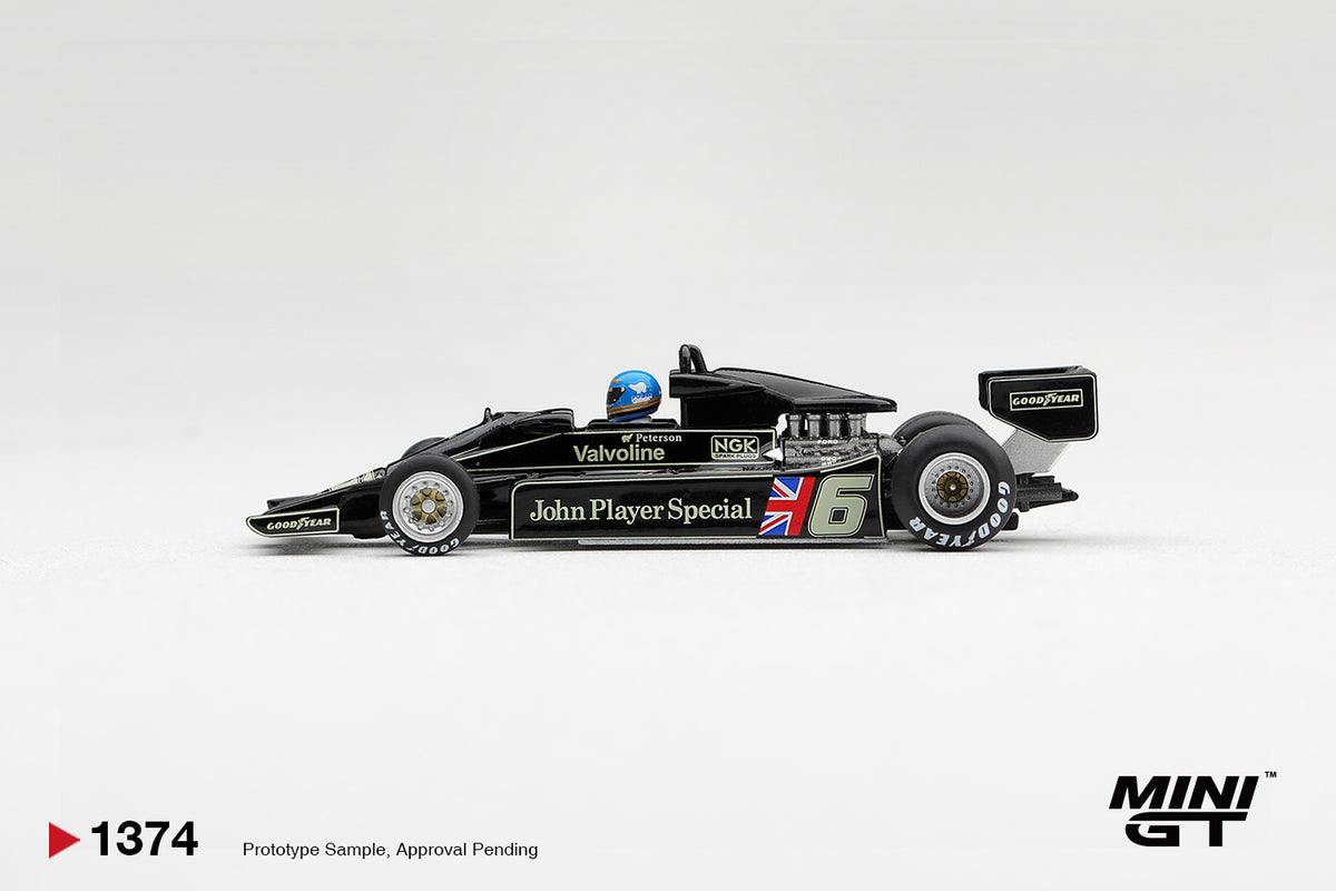 Mini GT Lotus 78 #6 Ronnie Peterson South African Grand Prix winner 1978 in 1:64 scale.