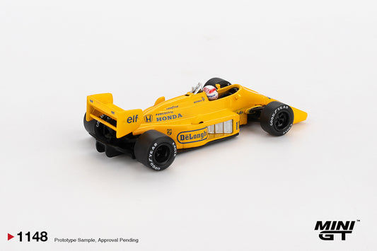 1:64 Mini GT Lotus 99T #11 Satoru Nakajima Monaco F1 GP 1987 – yellow Camel livery die-cast model. Back