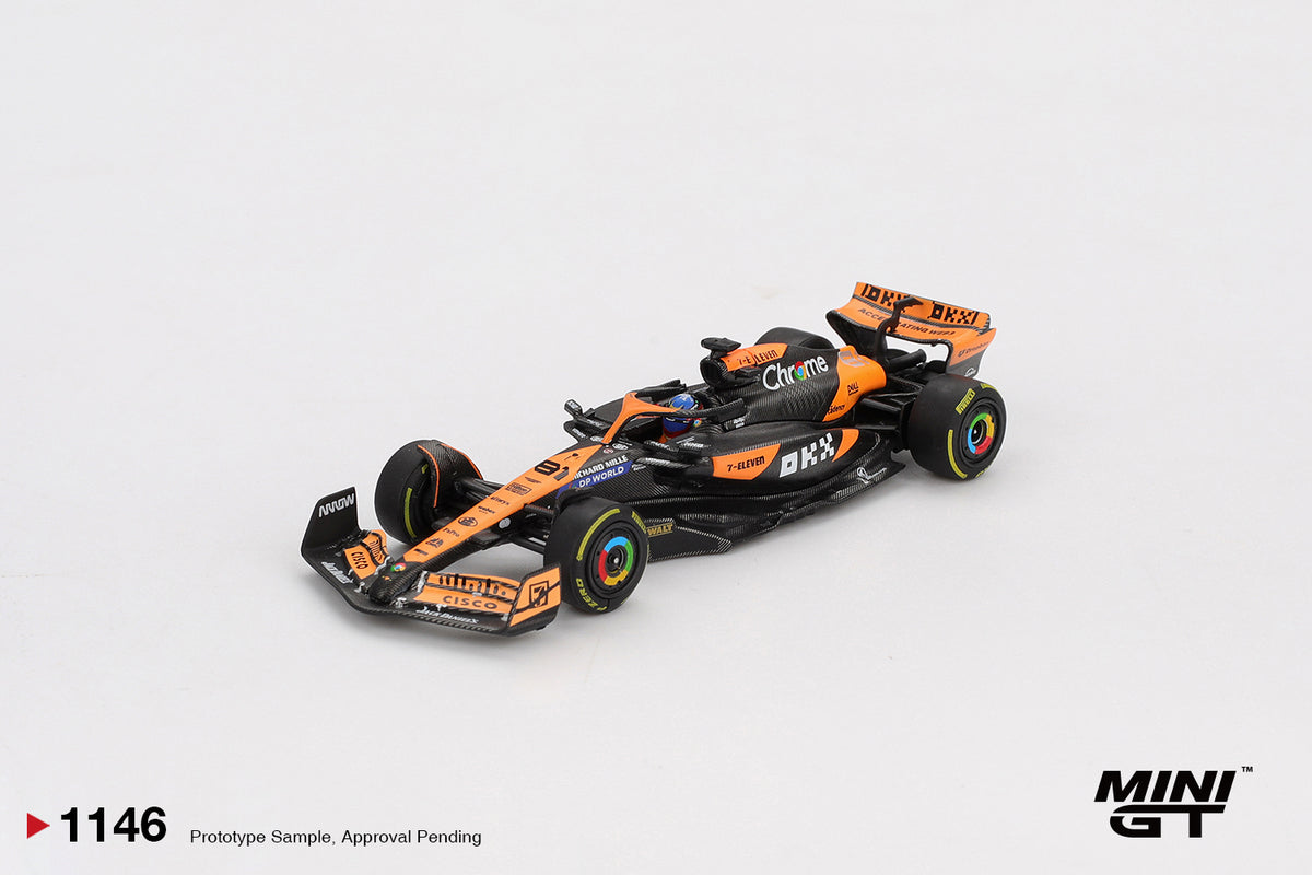 1:64 Mini GT McLaren MCL38 #81 Oscar Piastri Hungarian F1 GP Winner 2024 – papaya orange die-cast. Front