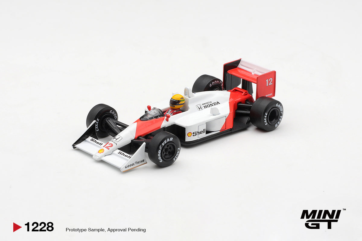 Mini GT McLaren MP4/4 #12 Ayrton Senna 1988 Canadian GP winner 1:64 diecast. Front
