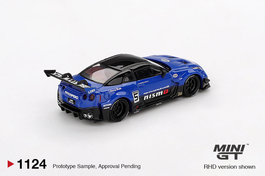 Mini GT Nissan GT-R R35 LB-Silhouette Works GT Blue 2025 1:64 diecast model. Back