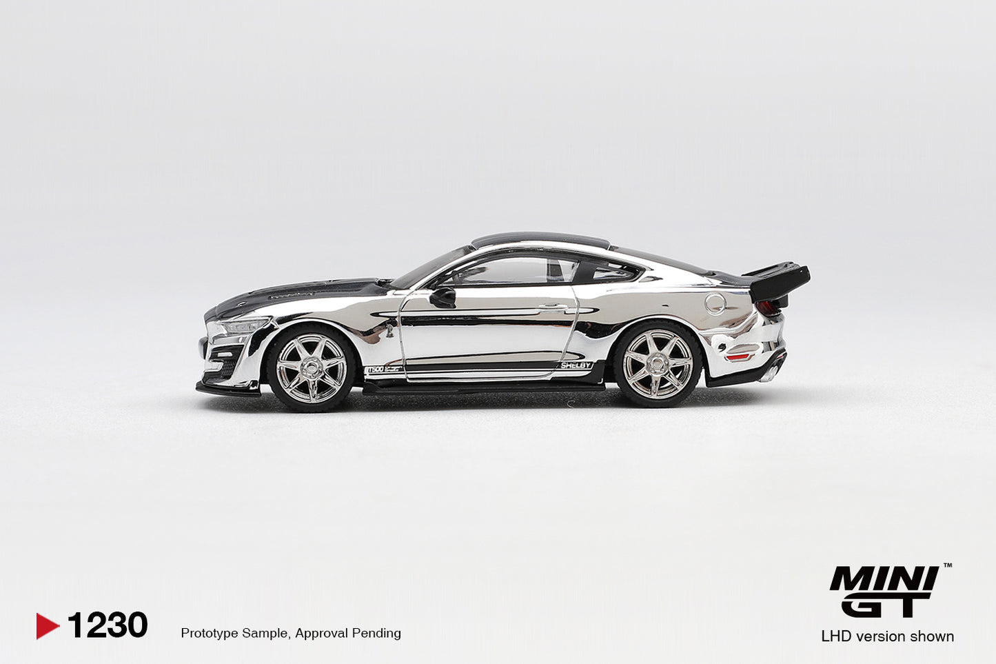 Mini GT Shelby GT500 Dragon Snake Concept chrome silver 2020 1:64 diecast. Side