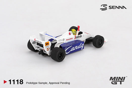 Mini GT 1:64 Toleman TG184 #19 Ayrton Senna 1984 Monaco GP 2nd Place diecast model. Back
