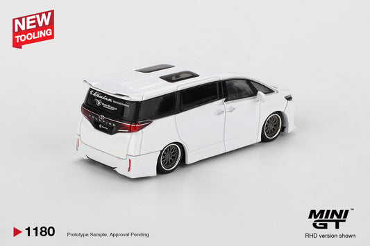 Mini GT 1:64 Toyota Vellfire 40 2025 white diecast model. Back