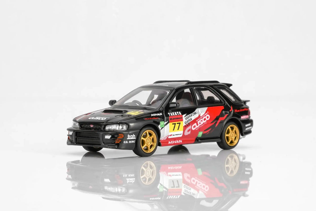 MotorHelix Subaru Impreza WRX STi Ver VI Wagon in CUSCO black livery with opening hood.