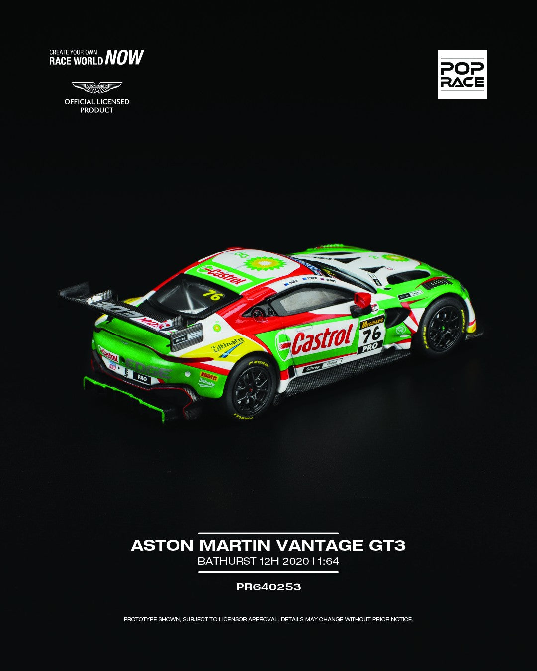 1:64 scale POP Race Aston Martin Vantage GT3 Bathurst 12 Hour 2020 die-cast model – detailed livery and racing aero parts. back right image