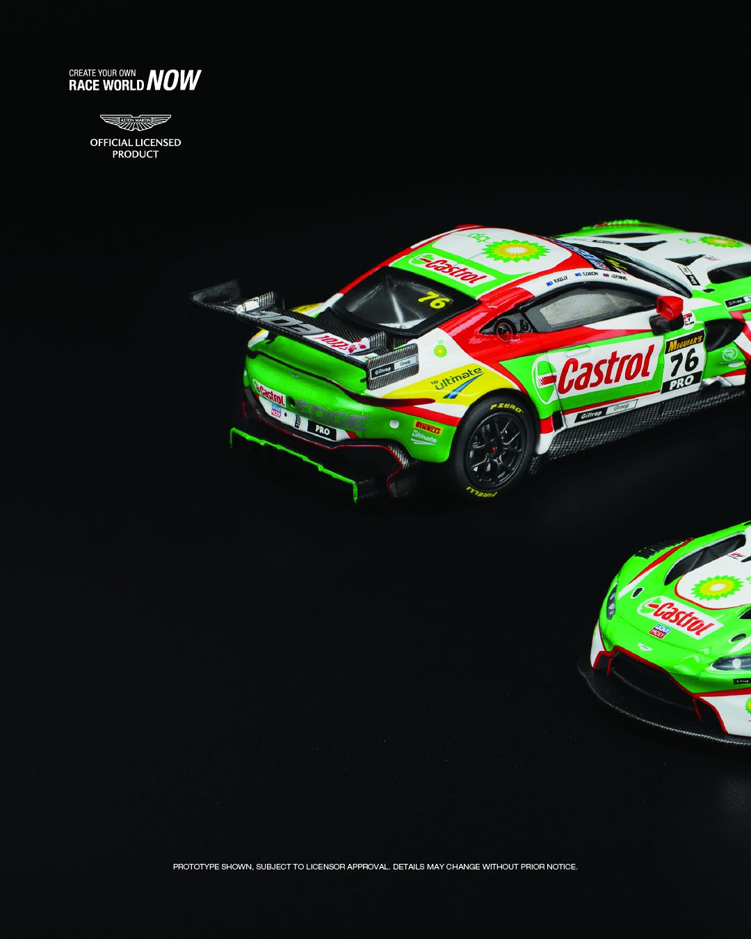 1:64 scale POP Race Aston Martin Vantage GT3 Bathurst 12 Hour 2020 die-cast model – detailed livery and racing aero parts. Extended image left