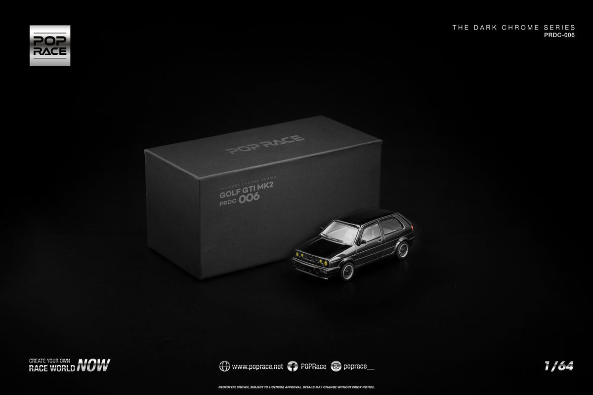 POP Race Golf GTI MK2 Dark Chrome Series – premium 1:64 hot hatch in dark chrome finish. With Packaging