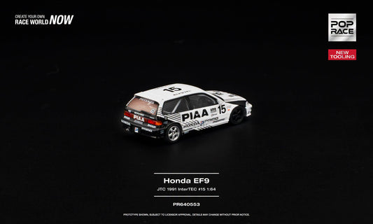 POP Race 1:64 Honda Civic EF9 #15 PIAA JTC 1991 InterTEC with opening hood and detailed engine.