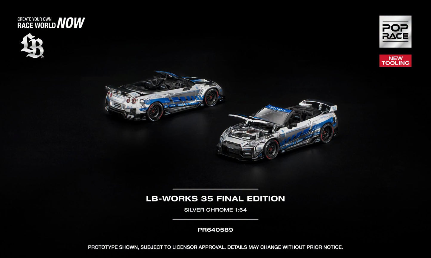 POP Race LB-Works 35 Final Edition in Silver and Blue Chrome with opening front.