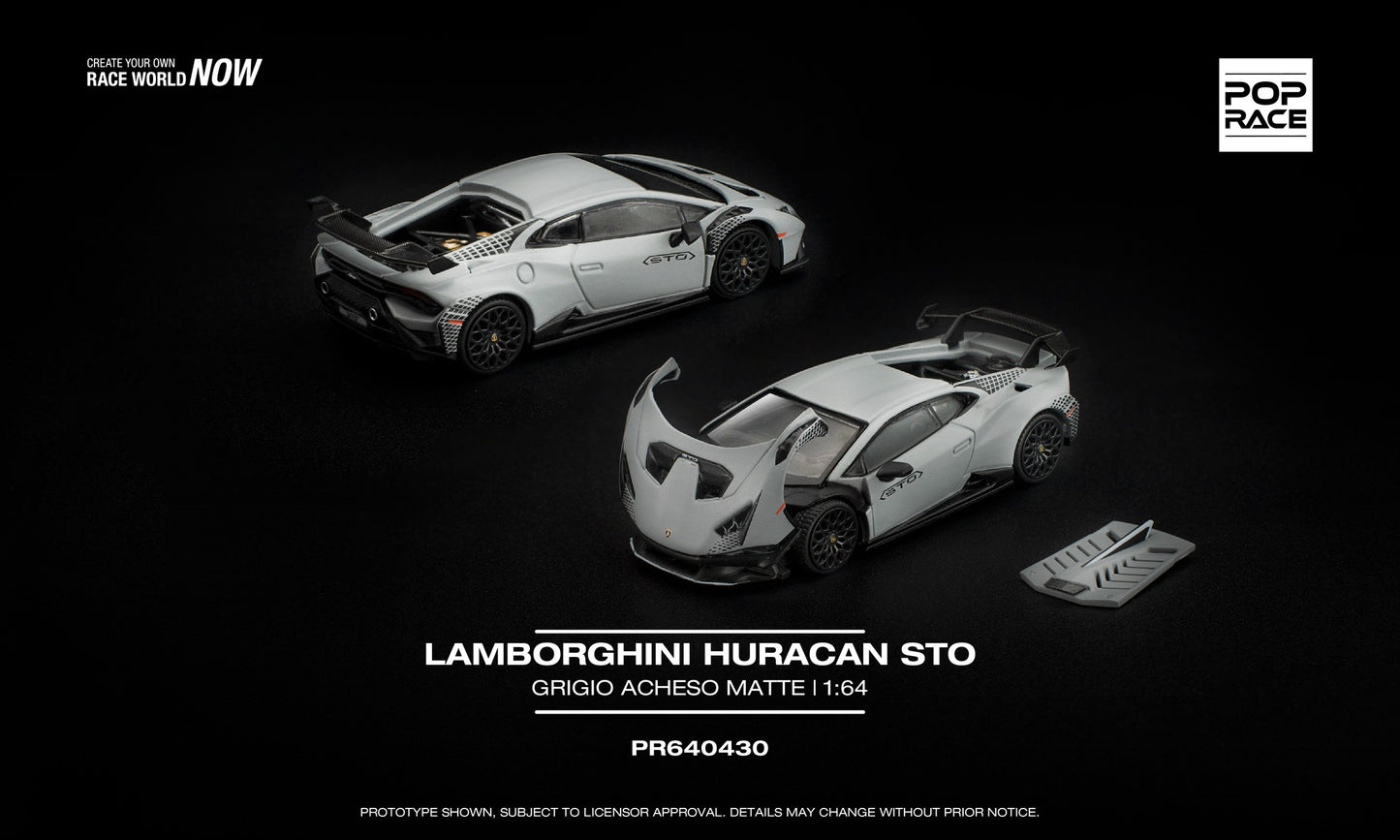 POP Race Lamborghini Huracan STO matte grey removable cover engine detail 1:64