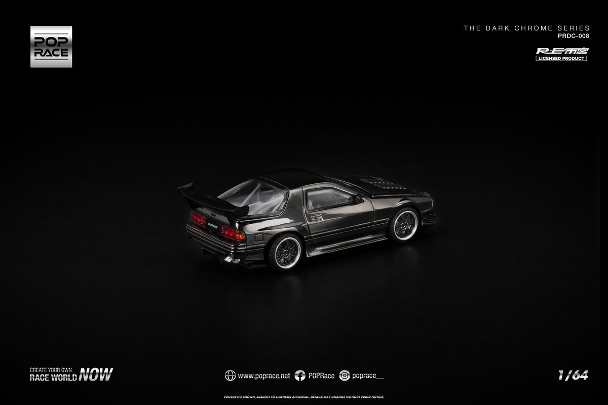 1:64 POP Race Mazda RX-7 FC3S RE-Amemiya Dark Chrome Series – rotary tuner die-cast in dark chrome. Back