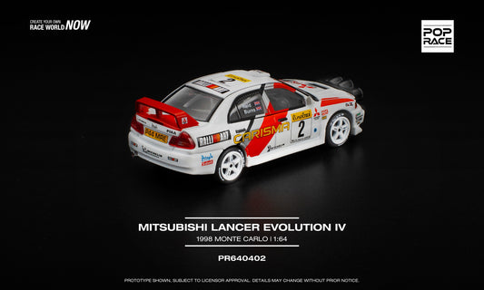 POP Race 1:64 Mitsubishi Lancer Evolution IV 1998 Monte Carlo Rally diecast car. Back
