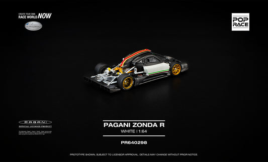 POP Race 1:64 Pagani Zonda R white track hypercar with removable covers diecast model. Back