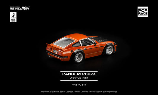 POP Race Pandem 280ZX orange black opening hood engine detail 1:64. Back