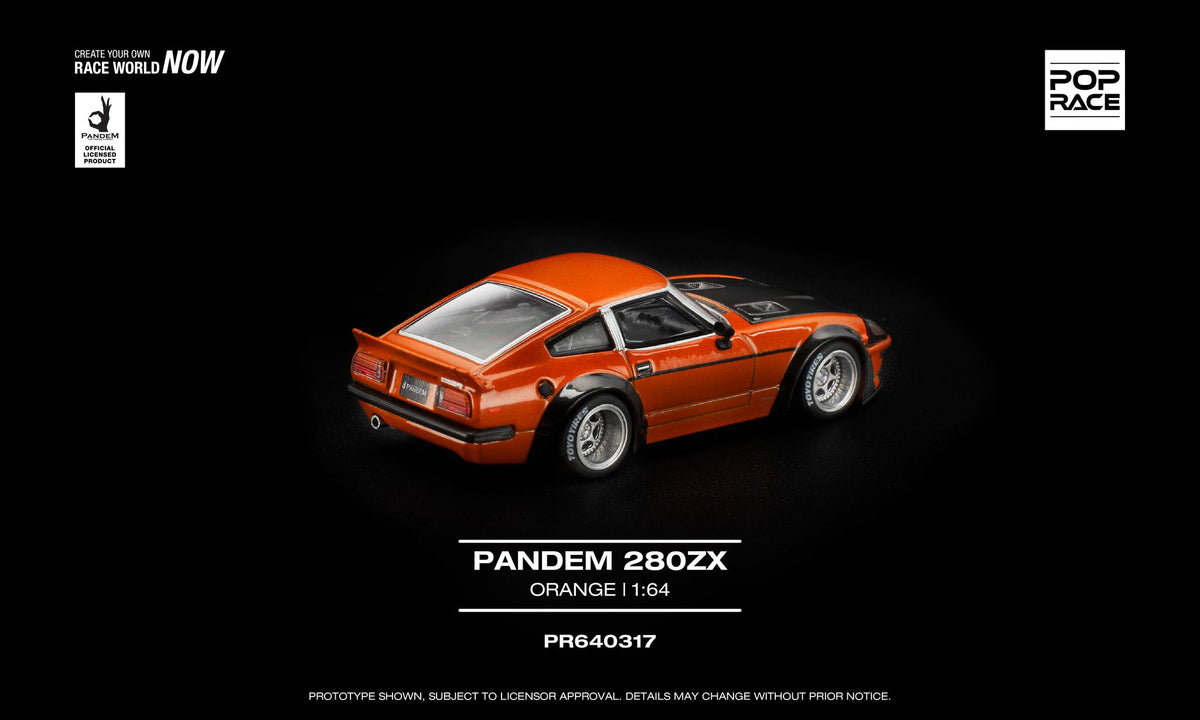 POP Race Pandem 280ZX orange black opening hood engine detail 1:64. Back