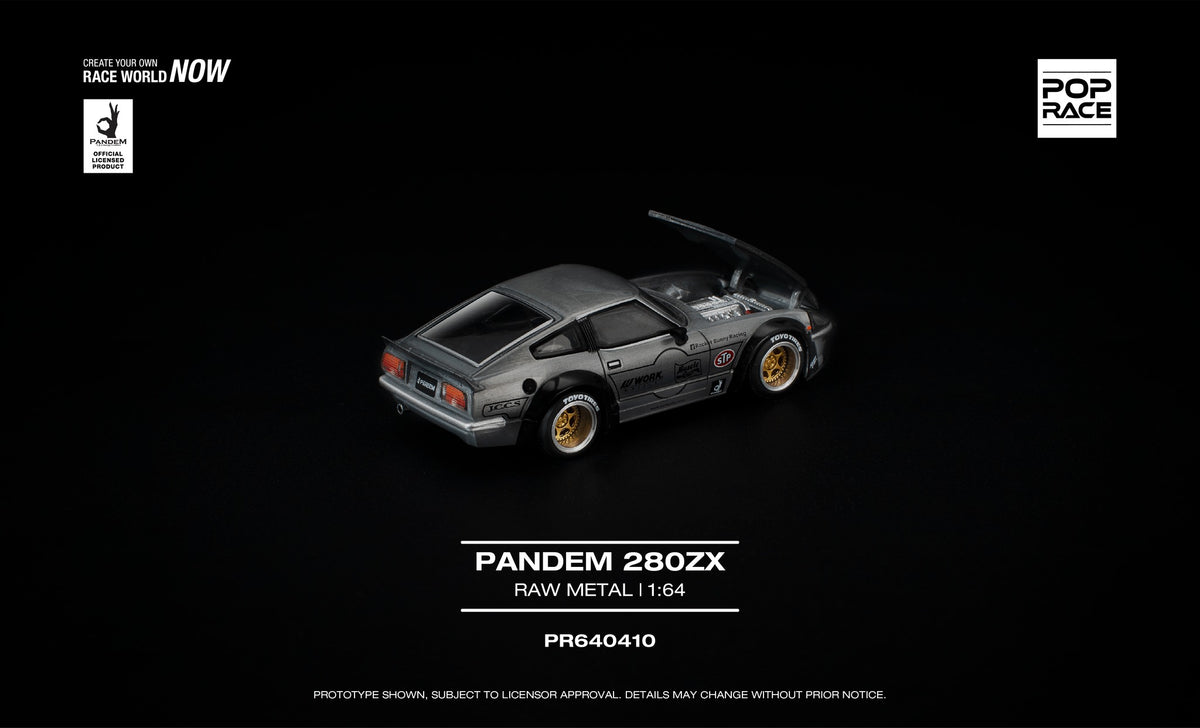 POP Race 1:64 Pandem Datsun 280ZX raw metal widebody with opening hood diecast model. Back
