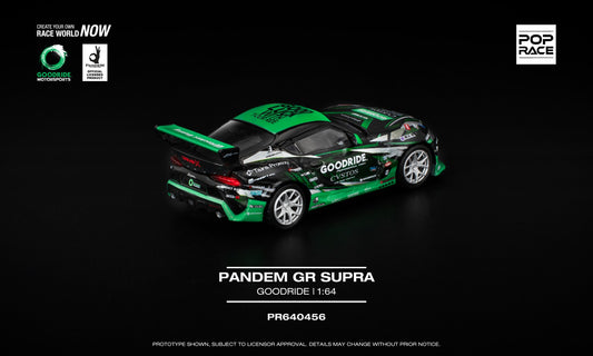 POP Race 1:64 Pandem GR Supra Goodride in team green, black, and white livery with widebody kit and race details. Back