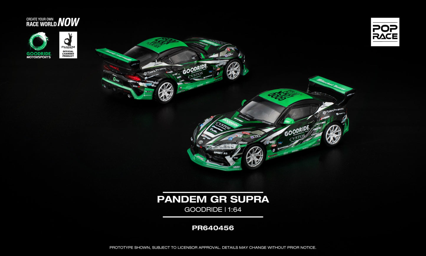 POP Race 1:64 Pandem GR Supra Goodride in team green, black, and white livery with widebody kit and race details