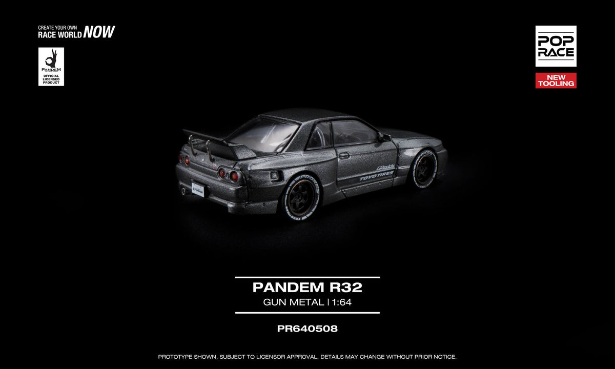 POP Race Pandem R32 gun metal opening hood engine detail 1:64. Back