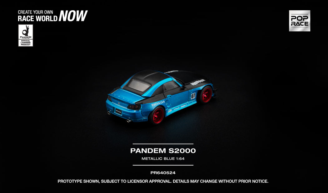 POP Race Pandem S2000 metallic blue opening hood engine detail 1:64. Back