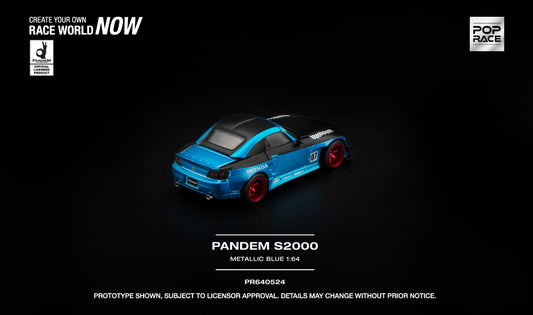 POP Race Pandem S2000 metallic blue opening hood engine detail 1:64. Back