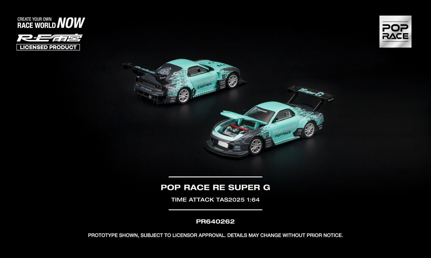 POP RACE RE Super G Time Attack TAS 2025 with opening hood and detailed engine.