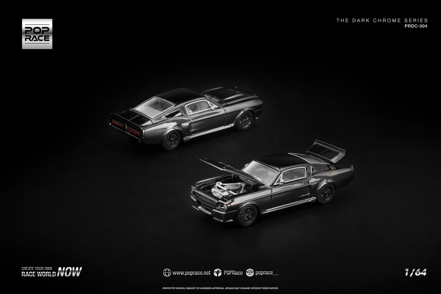 POP Race 1:64 Shelby Mustang GT500 Dark Chrome collectible diecast car