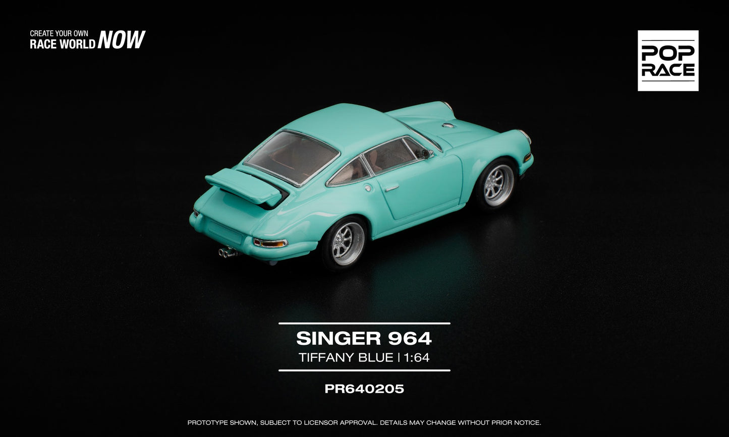 POP Race Singer 964 Tiffany Blue 1:64 diecast model car. Back