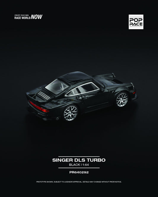 POP Race 1:64 Singer DLS Turbo Black die-cast model – custom Porsche styling with black finish and performance design cues. back right image
