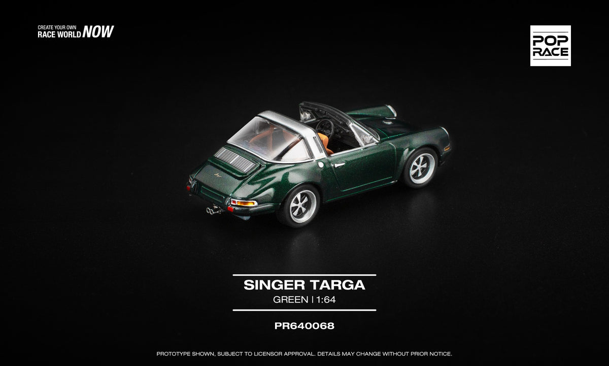 POP Race Singer Targa green diecast model with tan interior 1:64. Back