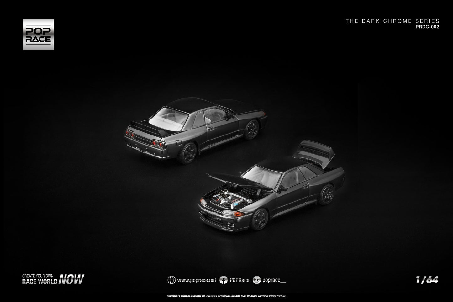 POP Race 1:64 Skyline R32 GT-R Dark Chrome collectible diecast car