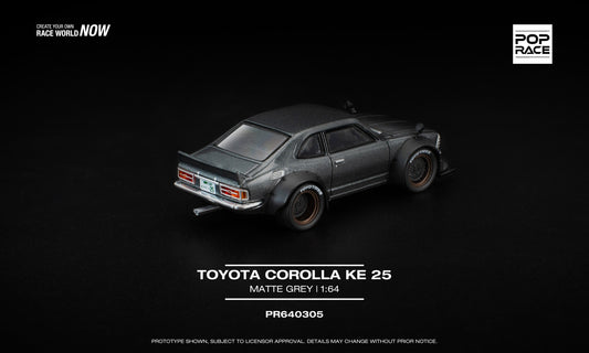POP Race Toyota Corolla KE25 matte grey widebody diecast model 1:64. Back