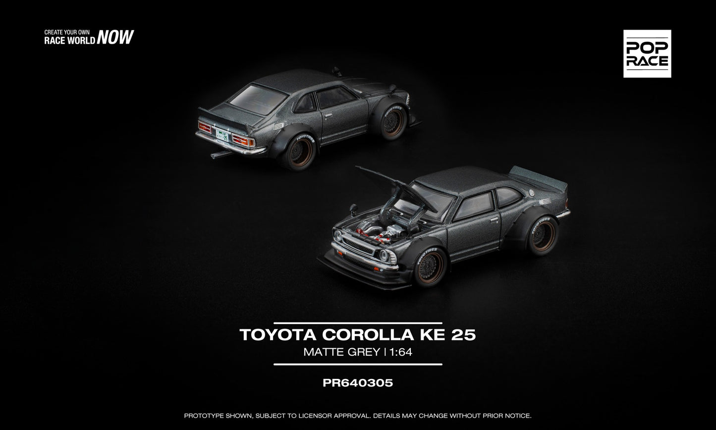 POP Race Toyota Corolla KE25 matte grey widebody diecast model 1:64