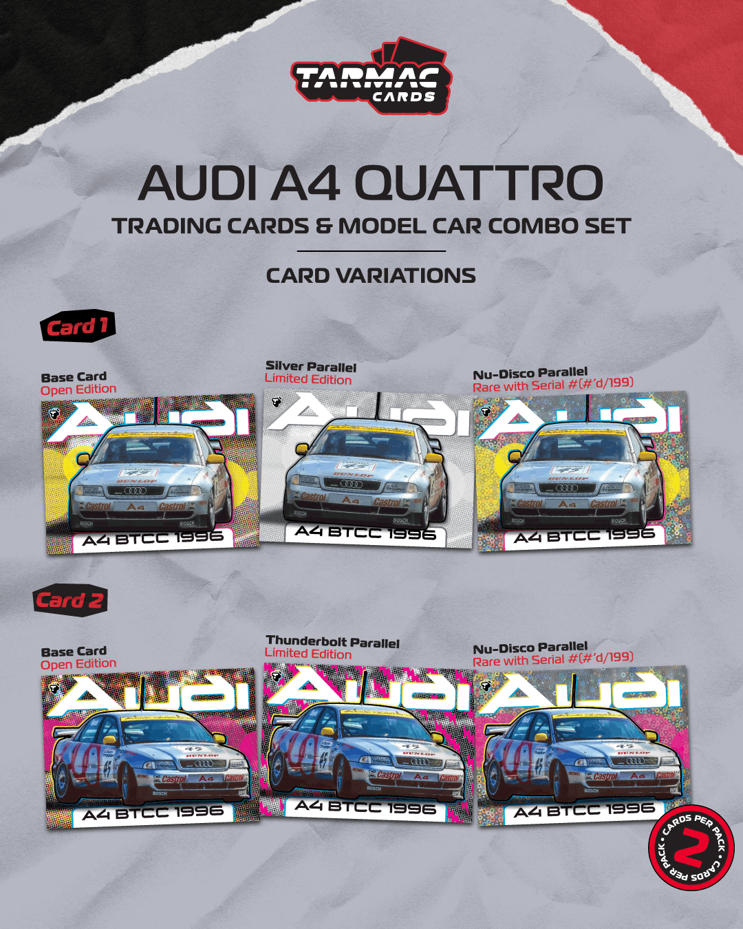 Tarmac Works Audi A4 Quattro #45 Frank Biela BTCC Champion race car from the Hobby64 series. Cards