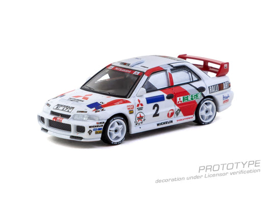 Tarmac Works Mitsubishi Lancer Evolution III #2 Hong Kong–Beijing Rally winner from the Global64 series.