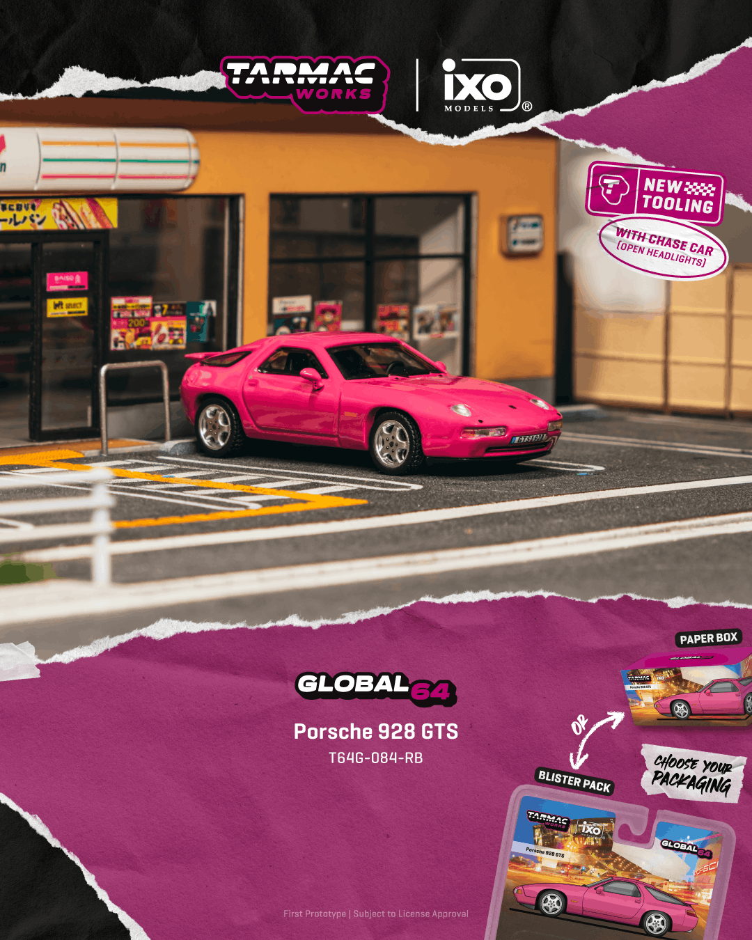 Tarmac Works 1:64 Porsche 928 GTS 1992 Rubystone Red diecast model with pop up headlights