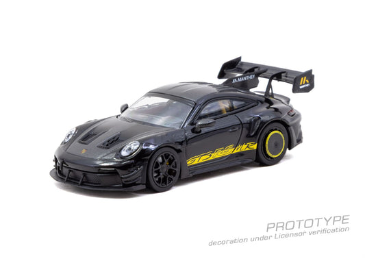 Tarmac Works Porsche 911 GT3 RS 992.1 MR in black and yellow from the Collab64 series.