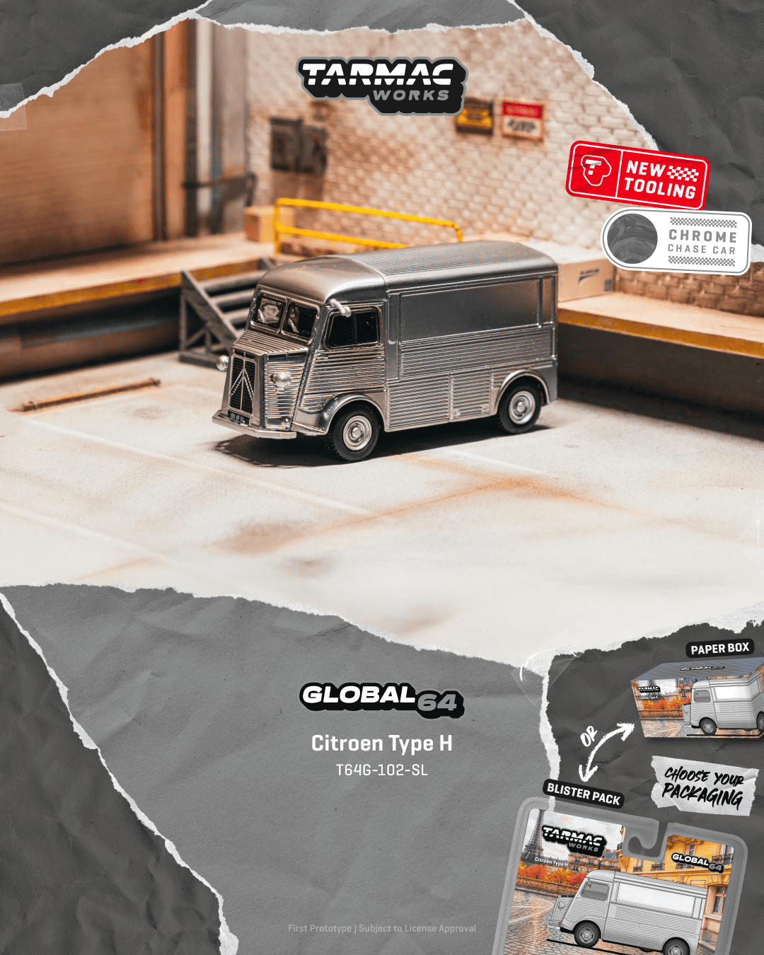 Tarmac Works Global64 1969 Citroën Type H van in Gris Métal Irisé metallic gray, 1:64 scale