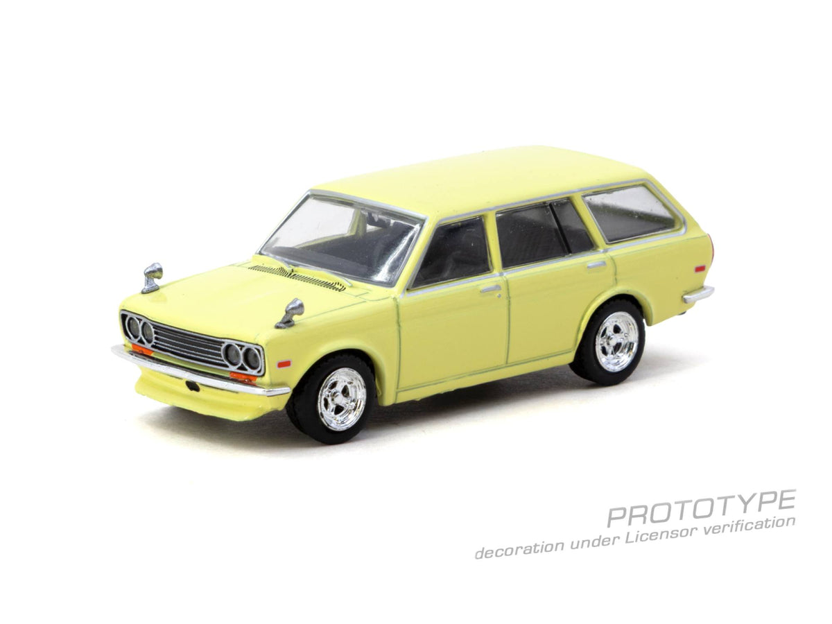 Tarmac Works 1:64 Datsun 510 Bluebird Wagon 1973 yellow diecast model