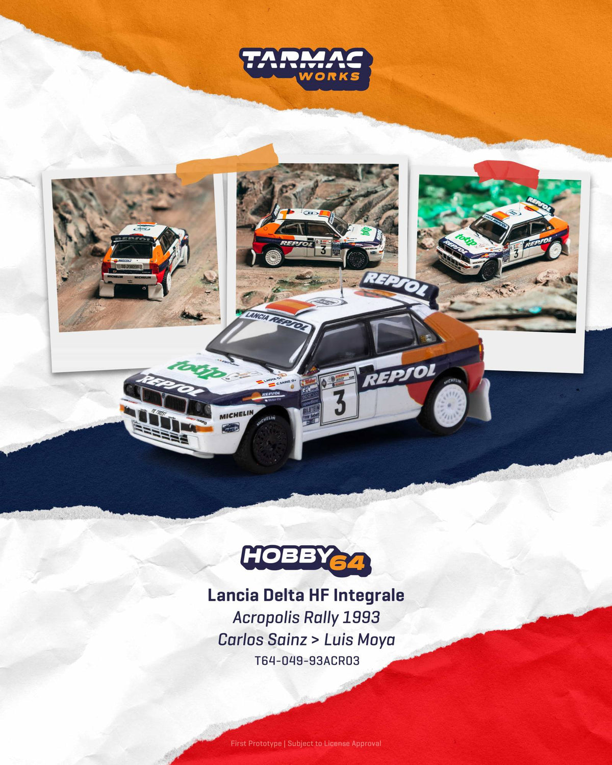 Tarmac Works 1:64 Lancia Delta HF Integrale 1993 Acropolis Rally Carlos Sainz white rally diecast model