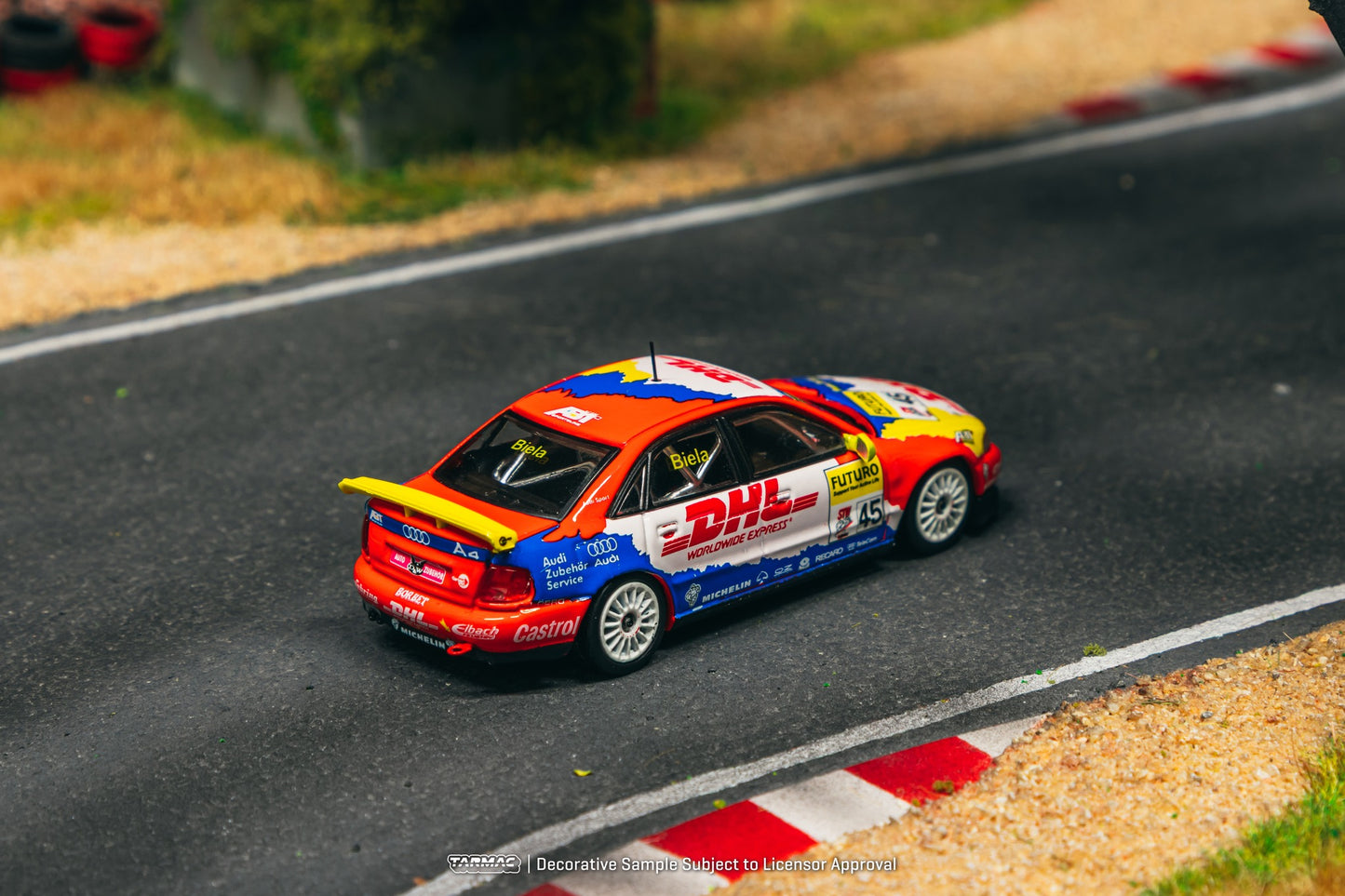 Tarmac Works Audi A4 Quattro #45 Frank Biela 1:64 scale model car from the 1998 Super Tourenwagen Cup. Back