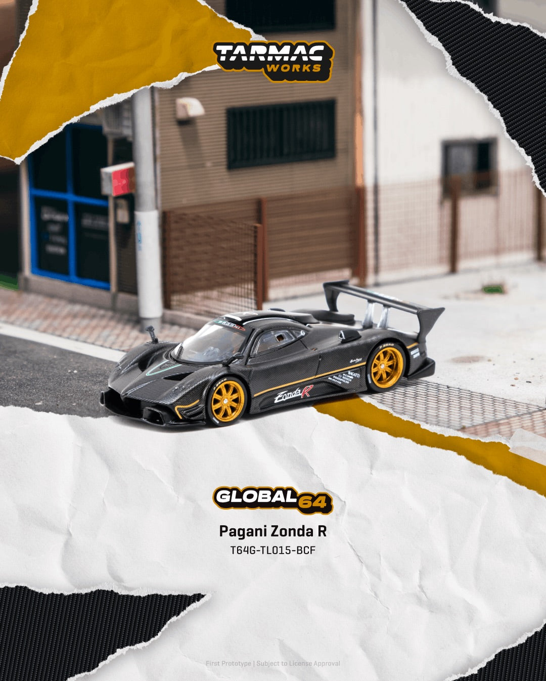 Tarmac Works 1:64 Pagani Zonda R 2007 matte exposed carbon fiber hypercar diecast model