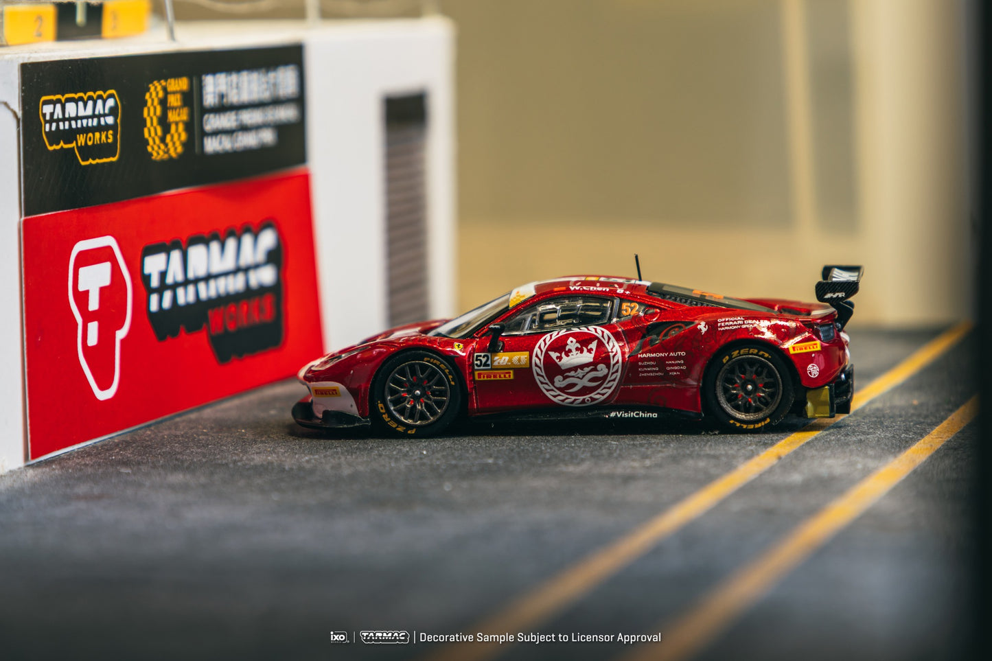 (Pre-Order) Tarmac Works - 2023 Ferrari 488 GT3 #52 Chen Weian Macau GT Cup FIA GT World Cup 2023 Harmony Racing