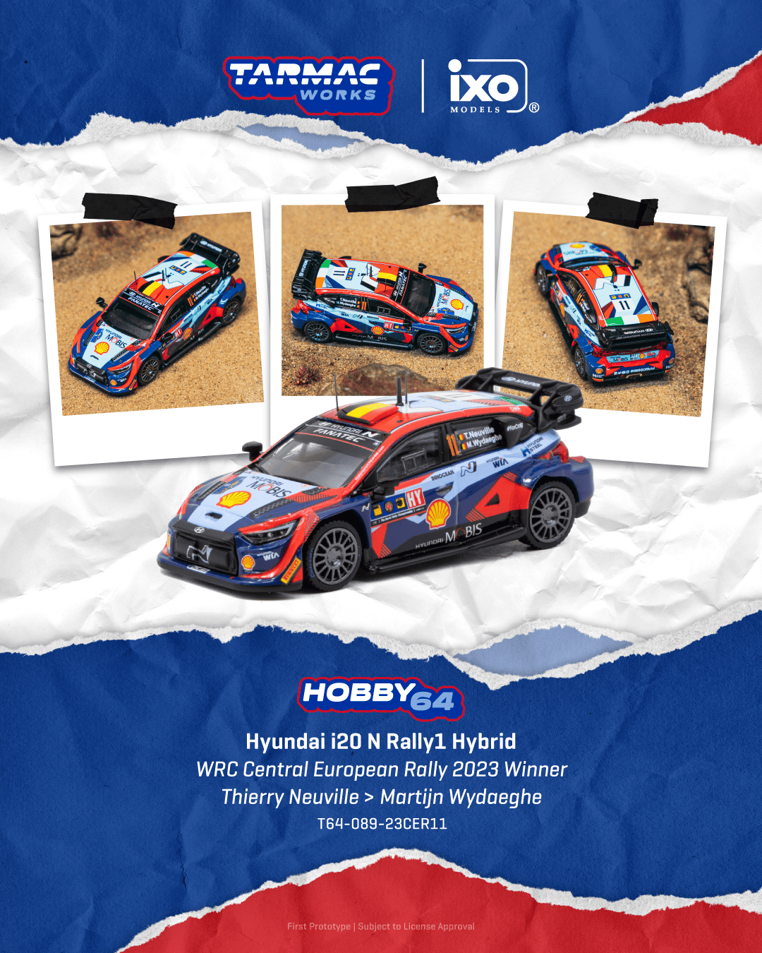 Tarmac Works Hobby64 Hyundai i20 N Rally1 Hybrid number 11 Thierry Neuville Central European Rally 2023